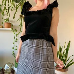Vintage 60s black metallic silver plaid dress S/M